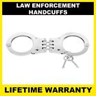 Handcuffs Professional Heavy Duty Metal Steel Hinged Double Lock - Silver W Case