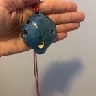 Vintage Langley Blue Ceramic Ocarina Instrument Flute Lanyard England 4 Holes 