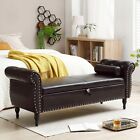 Modern Faux Leather Upholstered End Of Bed Bench Storage Ottoman With Rolled Arm