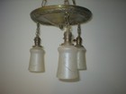 Antique Vintage Brass 3 Light Hanging Fixture Frosted Glass Globes