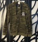 W842 World Gym Army Camo Zip Hoodie Camouflage 100 Percent Cotton Size Small