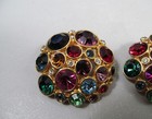 Blanca Signed Multicolor Rhinestone Gold Tone Clip On Earrings Vintage  read 
