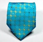 Hot Classic Geometric Light Blue Gold Jacquard Woven 100  Silk Men s Tie Necktie