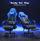 Rspgame Gaming Chair Pocket Spring Footrest Lumbar 135   Reclining Black Blue