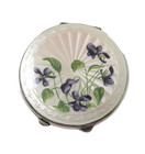 Antique Compact Enamel Violets Guilloche Jos  Gloster Silver