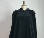 Vintage Black Velveteen Long Cape With Attached Hood Excellent Condition