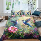 Hummingbird Duvet Cover Queen Size Green Floral Bird Botanical Bedding Set 3    