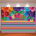 Hqm Mexican Fiesta Color Stripes Paper Flower Photo Background Fabric Cinco D   