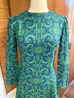 Vintage 1960s 1970s Mini Dress Blue   Green Mod  Tribal Psychedelic Fabric B 35