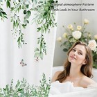 120gsm Green Eucalyptus Shower Curtain With 12pcs Free Hooks  Watercolor Floral
