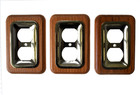 Set Of 3 Vintage Wood   Brass Duplex Outlet Covers     Designer Bathware Usa