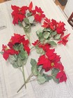 4 Pcs Christmas Artificial Flowers Poinsettia Flowers Red 7 Heads Silk Poinse   