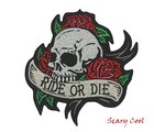 New Skull Ride Or Die Flowers Horror Gothic Embroidered Biker Iron On Patch