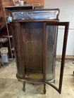 Oak  China Cabinet Curved Mirror Top 1920s On Casters Vintage Antique