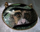 Signed Darlene Fuentes Porcelain Chimp Monkey Cameo Painting Necklace Pendant
