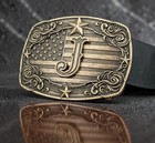 Usa Flag Initial Belt Buckle Western Cowboy Patriotic Monogram Fits 1 5 Belt
