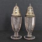 Vintage Antique Etched Pink Depression Glass Salt And Pepper Shaker Set Sterling