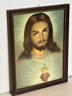 Vintage 1960s Sacred Heart Of Jesus Print Christian Religious Art Framed 11x15