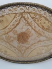 Antique Ornate Brass Glass Encased Lace Perfume Footed Victorian Tray France
