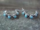 Native American Indian Sterling Silver   Turquoise Hoop Earrings - Lonasee