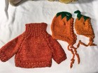 Halloween Teddy Bear Clothes Lot Pumpkin Sweater   2 Knit Bonnets Doll Outfit