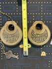 Lot Of 2 Vintage Brass Champion 6 Lever Padlock W  Functional Key Antique Bronze
