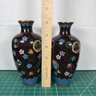 Antique Japanese Cloisonn   Enamel Miniature Vase Pair 6    Meiji Period