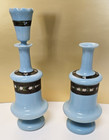 Bristol Opaline Pair One W  Stopper Hand Blown Gold Painted Blue Glass French 8 