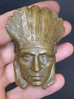 Antique Bronze Brass 1930s Germany Indian Head Sculpture Desk Wall Paper Clip