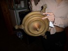 Antique Art Nouveau Drop Pan 3 Arm Down Chandelier Brass Bronze Light Fixture