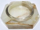 Vintage Ashtray Onyx Marble Natural Stone Hand Carved With Glass Insert