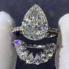 Bridal Set 5 20ct Pear Cut Created Diamonds Wedding Ring 14k White Gold Finish