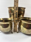 Vtg 3 Solid Brass Planters Set India Hammered Brass Footed Cachepots Hollywood