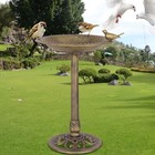 Antique Gold Freestanding Pedestal Bird Bath Feeder Outdoor Garden Yard Decor