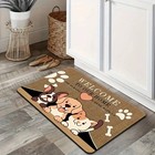 Welcome Dog Paws Print Non Slip Doormat Machine Washable Mat Lightweight Home
