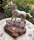 Vtg Centennial Novelty Porcelain Horse Colt On Coloful Chert Stone Base - Japan