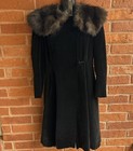 Vtg 3 Piece Black Velvet Real Fur Long Dust Jacket W  Matching Fur Purse Small