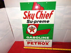 Vintage Texaco Sky Chief Super Charged Petrox 18  Porcelain Metal Gasoline Sign 