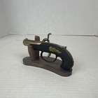 Vintage Japan Flintlock Pistol Table Lighter W Stand Black Brass Tone
