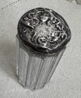 Antique Sterling Silver Repousse Glass Vanity Powder Bottle  Art Nouveau Maiden