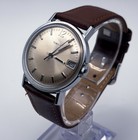 Vintage Timex Marlin Mechanical Manual Wind Date 34mm Silver Sunburst Watch
