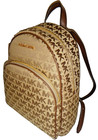 Michael Kors Abbey Mk Signature Jacquard Md Zip Backpack Bag Beige Ebony Java 