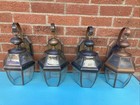 Set Of 4 Solid Brass Outdoor Wall Lanterns Vintage Colonial Style Beveled Glass