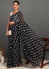 Black Polka Dot Printed Saree Party Wear Indian Pakistani Designer Sari