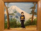 Mount Fugi Japan Japanese Lady Oil Painting Geisha Oriental Art Original Signed