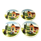 Vtg John Deere Advertising Coasters Stoneware Tractor Farm Barn Child Puppy