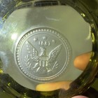 Fossorial Vtg  Olive Green Frosted Glass Ashtray Eagle Coin Design 5   1 Lb 8oz 