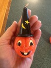 1950   s Set Of Two Gurley Halloween Pumpkins W hats Wax Candles 4    Never Used