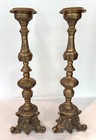 Huge Vtg 24   Tall Pair Ornate Solid Brass Castilian Candle Holders Art Nouveau