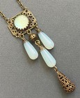 Vintage Necklace Chandelier Art Nouveau Pendant W Antique Opalite Czech Glass